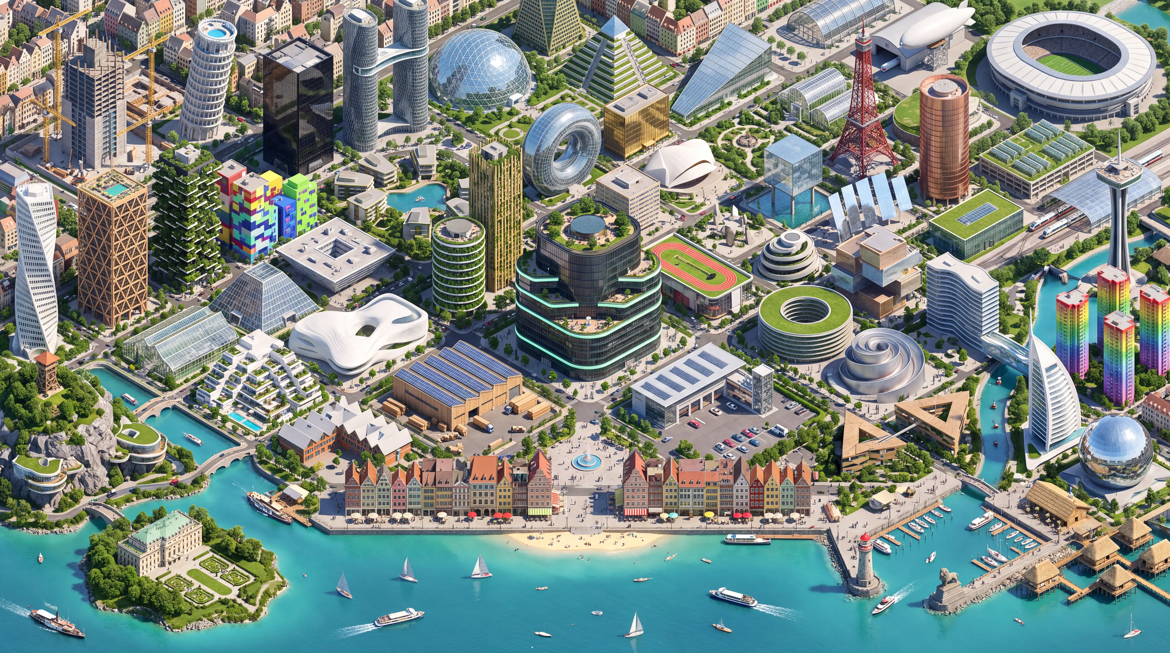 Illustrierte Karte einer Stadt am Bodensee mit unseren Projekten